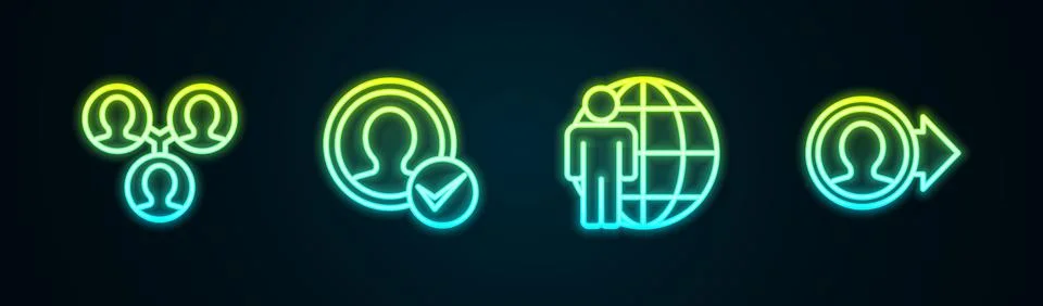 Set line Project team base, Create account screen, Head hunting and . Glowi.. Stock Illustration