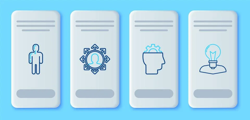 Set line Project team base, Human with gear inside, User of business suit a.. Ilustração Stock