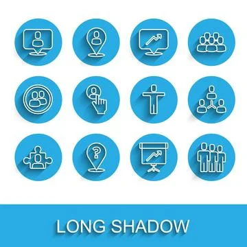 Set line Project team base, Question mark, Head hunting, Chalkboard with di.. Stock Illustration