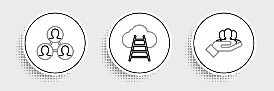Set line Project team base,  and Ladder leading to cloud icon. Vector Stock Illustration