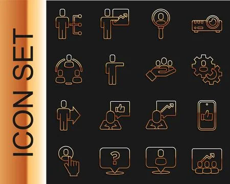 Set line Project team base, Hand like, Head hunting, Search people, User of.. Stock Illustration