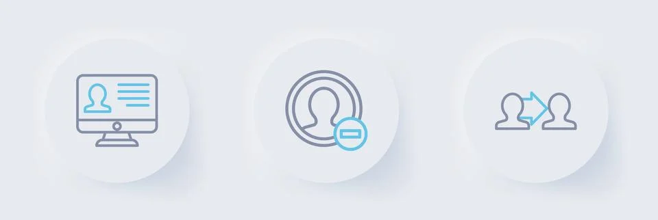 Set line Project team base, Create account screen and Monitor with resume i.. Ilustración de archivo