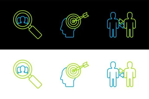 Set line Project team base, Magnifying glass for search people and Head hun.. Stock Illustration