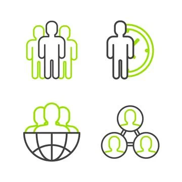Set line Project team base, Globe and people, Time Management and Users gro.. Stock Illustration