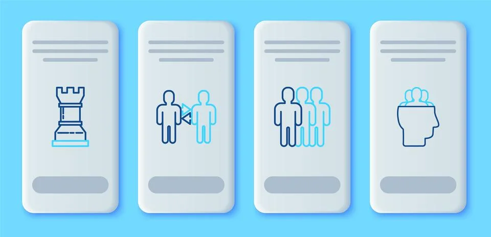 Set line Project team base, Users group, Business strategy and  icon. Vector Stock Illustration