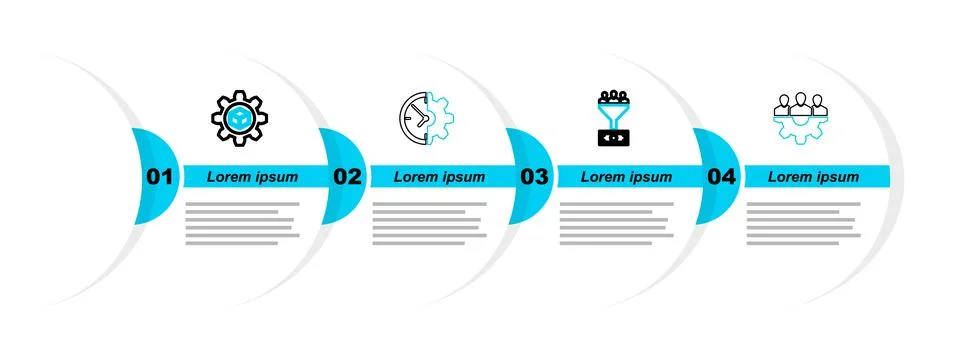 Set line Project team base, Lead management, Clock and gear and Product dev.. Stock Illustration