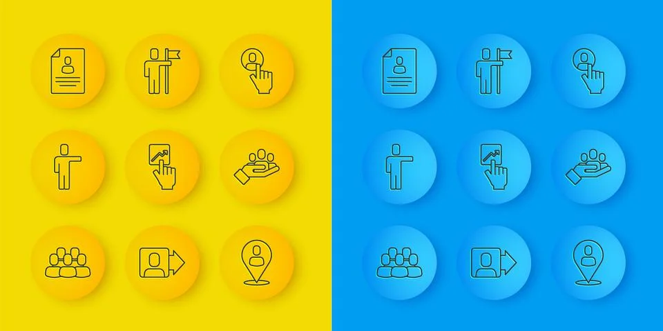 Set line Project team base, Head hunting, Team leader, Worker location, Han.. Stock Illustration