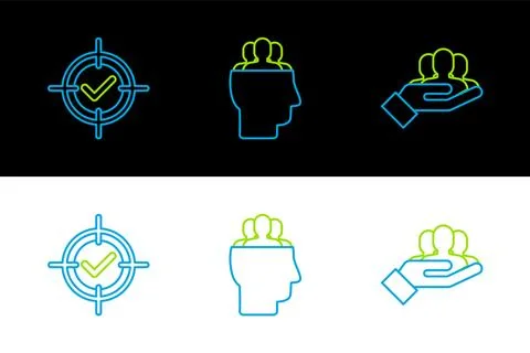 Set line Project team base, Target and check mark and  icon. Vector Stockillustratie