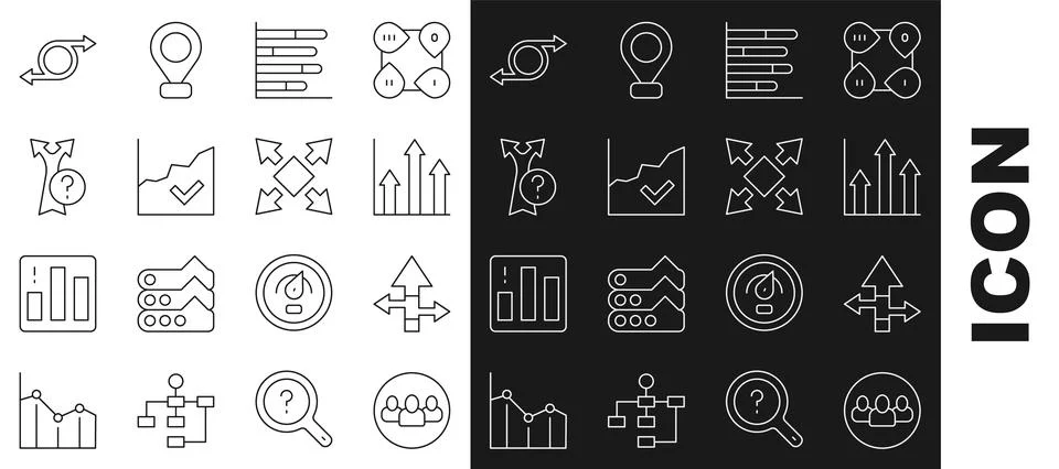 Set line Project team base, Arrow, Pie chart infographic, Financial growth .. Stock Illustration