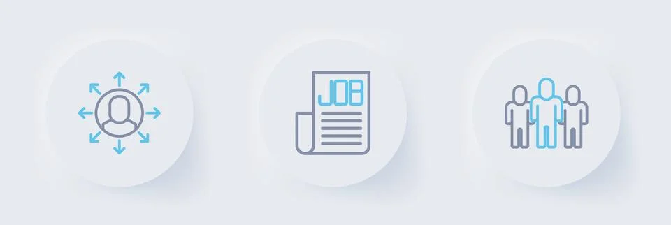 Set line Project team base, Search job and Multitasking manager working ico.. Stockillustratie