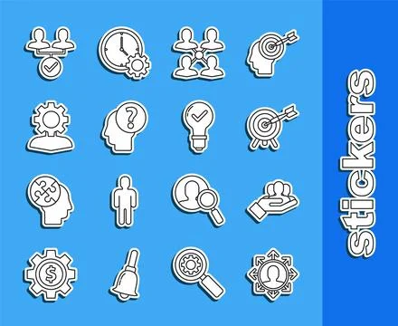Set line Project team base, Target with arrow, Human head question mark, ge.. Stock Illustration