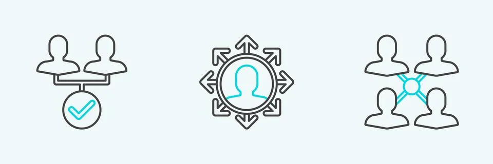 Set line Project team base,  and  icon. Vector Stock Illustration