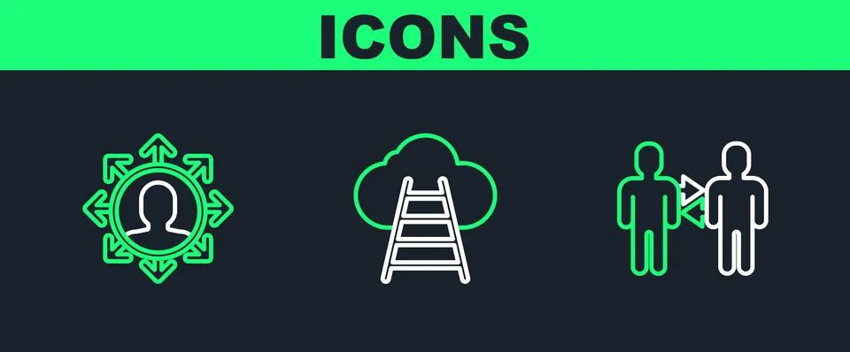 Set line Project team base,  and Ladder leading to cloud icon. Vector Stockillustratie