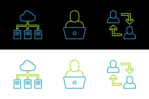 Set line Project team base, Online working and Freelancer icon. Vector Stock Illustration