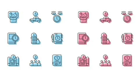 Set line Project time plan, Time Management, From 9, for book, Waste of, Daily Ilustración de archivo