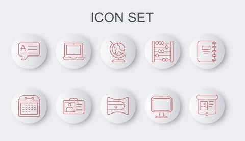 Set line Projection screen, Calendar, Earth globe, Computer monitor, Speech Stock Illustration