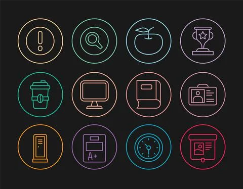 Set line Projection screen, Identification badge, Apple, Computer monitor Stock Illustration