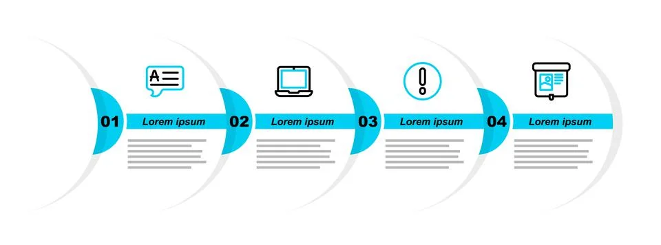 Set line Projection screen, Speech bubble and Exclamation, Laptop and bubbles Illustrazione stock