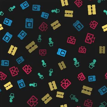 Set line Proof of stake, Bitcoin plant in the pot, Mining farm and with monitor Stock Illustration