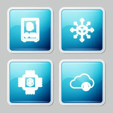 Set line Proof of stake, Distribution, Processor chip with dollar and 스톡 일러스트