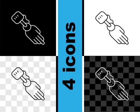 Set line Prosthesis hand icon isolated on black and white, transparent Stock Illustration