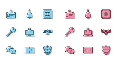 Set line Protection of personal data, Bricks, Identification badge, Shield with Stock Illustration