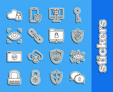 Set line Protection of personal data, Eye scan, Shield with WiFi wireless Stock Illustration