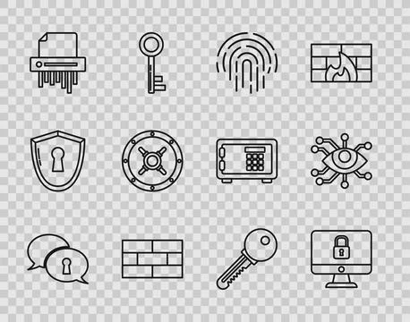 Set line Protection of personal data, Lock computer monitor screen, Fingerprint 스톡 일러스트