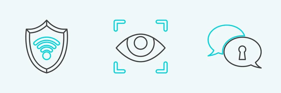 Set line Protection of personal data, Shield with WiFi wireless internet network Stock Illustration