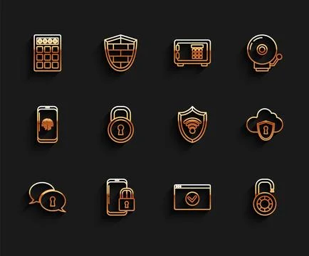Set line Protection of personal data, Secure your site HTTPS, SSL, Safe com.. 库存插图