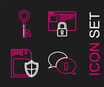Set line Protection of personal data, SD card and shield, Secure your site .. Stock-Illustration
