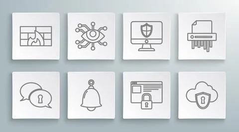 Set line Protection of personal data, Eye scan, Ringing bell, Secure your s.. 库存插图