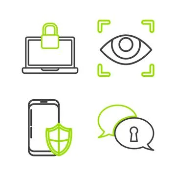 Set line Protection of personal data, Smartphone with security shield, Eye .. Stock Illustration