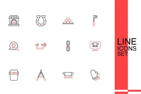 Set line Protective gloves, Blacksmith anvil tool, Air blower bellows, Weld.. Ilustração Stock