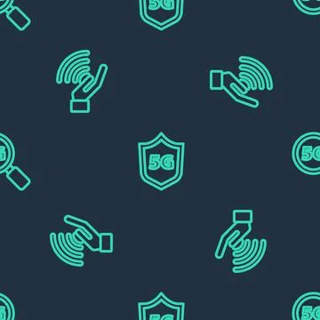 Set line Protective shield 5G, network and Search on seamless pattern. Vector Stockillustratie