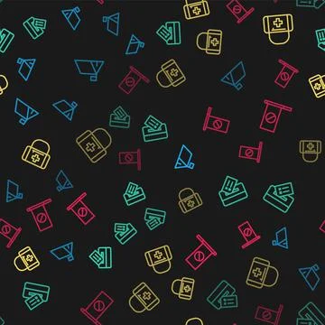 Set line Protest camp, Vote box, First aid kit and on seamless pattern. Vector Stock Illustration