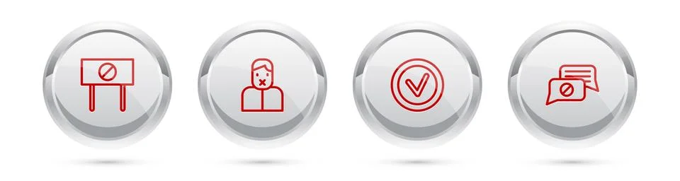 Set line Protest, Censor and freedom of speech, Check mark in round and Speec Illustrazione stock