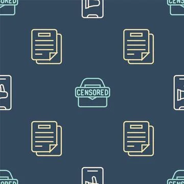 Set line Protest, Document and Censored stamp on seamless pattern. Vector Stock Illustration