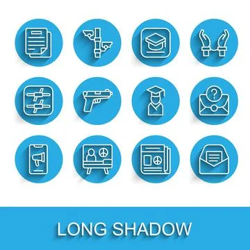 Set line Protest, Peace, Document, News, Mail and e-mail, Pistol or gun Illustrazione stock