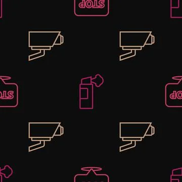 Set line Protest, Security camera and Pepper spray on seamless pattern. Vector Illustrazione stock