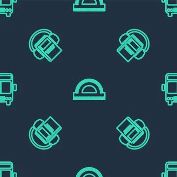 Set line Protractor grid, Audio book and Bus on seamless pattern. Vector Illustrazione stock