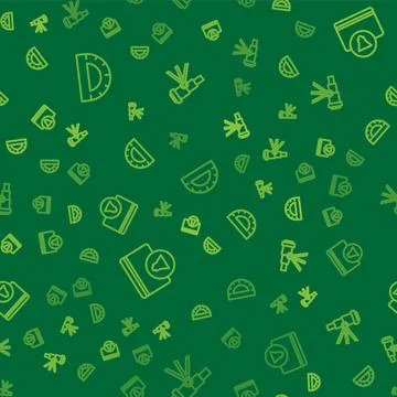 Set line Protractor grid, Audio book and Telescope on seamless pattern. Vector Stock Illustration