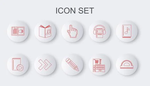 Set line Protractor grid, Audio book, Pixel hand cursor, Mall supermarket Stock Illustration