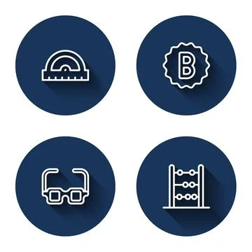 Set line Protractor grid, Exam paper with incorrect answers, Glasses and Abacus 스톡 일러스트