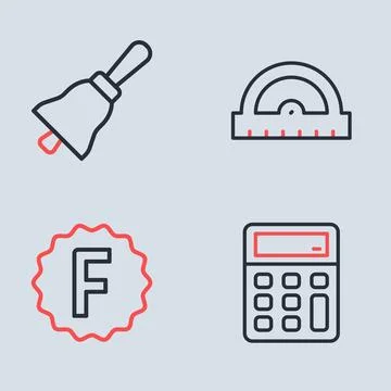 Set line Protractor grid, Exam paper with incorrect answers, Calculator and.. Stock Illustration