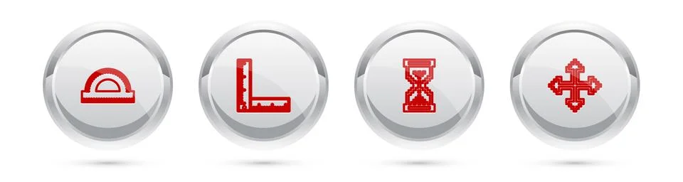Set line Protractor grid, Folding ruler, Hourglass pixel and Pixel arrows four Stock-Illustration