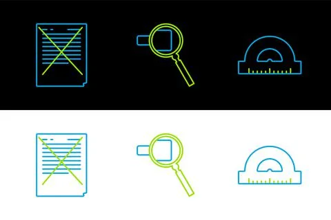Set line Protractor grid for measuring degrees, Exam paper with incorrect ans Illustrazione stock
