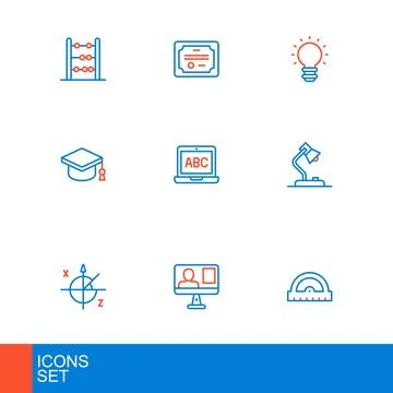 Set line Protractor grid Online class Trigonometric circle Table lamp Graduat Stock Illustration