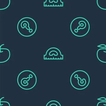 Set line Protractor grid, Speech bubbles with Question and Apple on seamles.. Stock Illustration