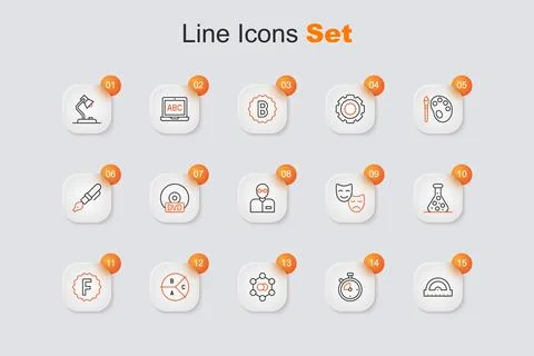 Set line Protractor grid, Stopwatch, Molecule, Pie chart infographic, Exam .. Stockillustratie